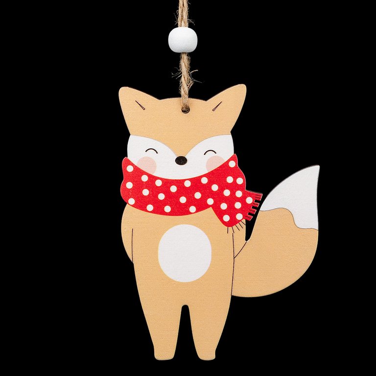 Украшение елочное из дерева "Лиса в шарфе" 11 см