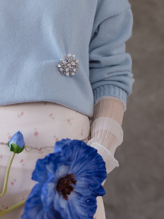 Брошь металл "Жемчужная россыпь" белая в серебре