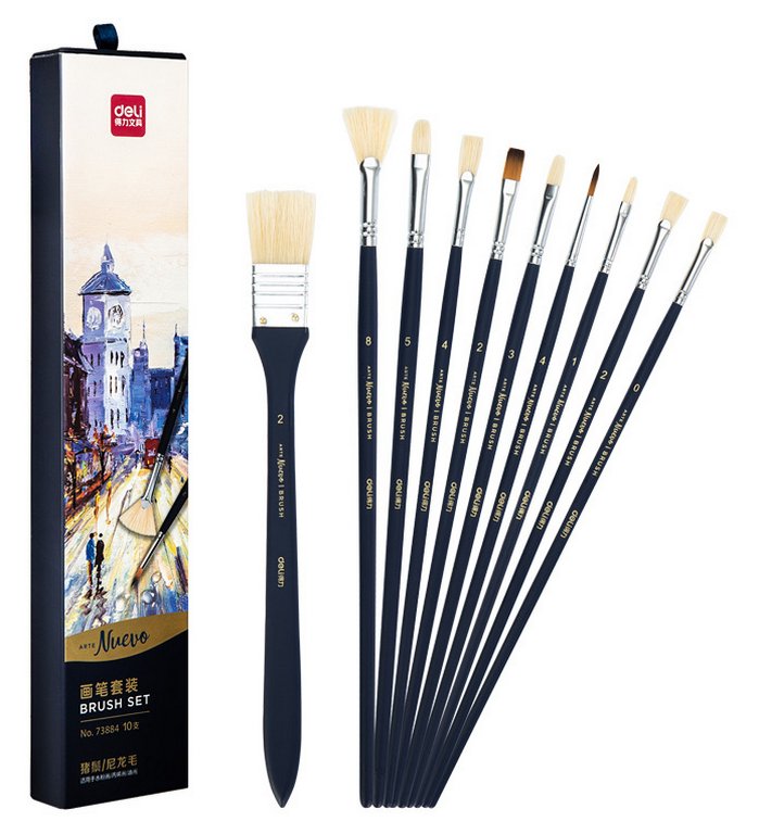 Кисти в наборе 10 шт Deli Nuevo дерев. ручка