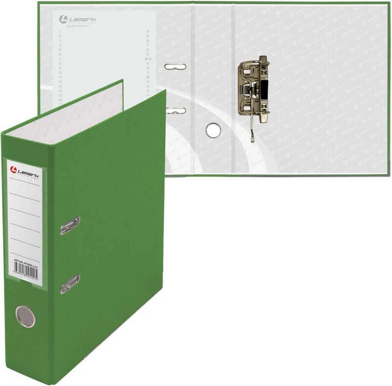 Папка-регистратор А4 80мм Lamark пл. карман на торце, метал. окантовка, светло-зеленая