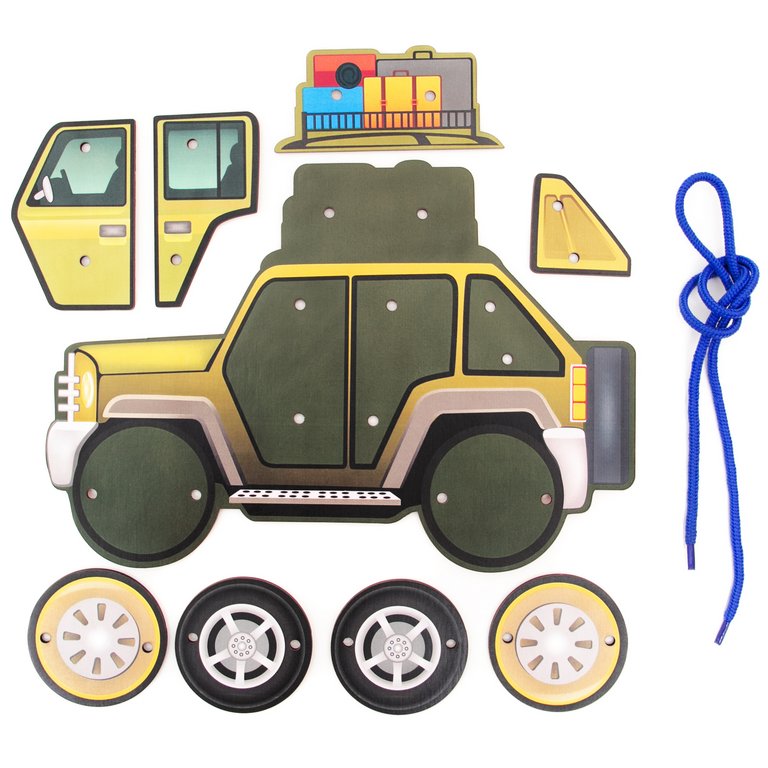 Игра развивающая Моторика Шнуровка "Машинка" 3+ (дерево) Сибирские Игрушки