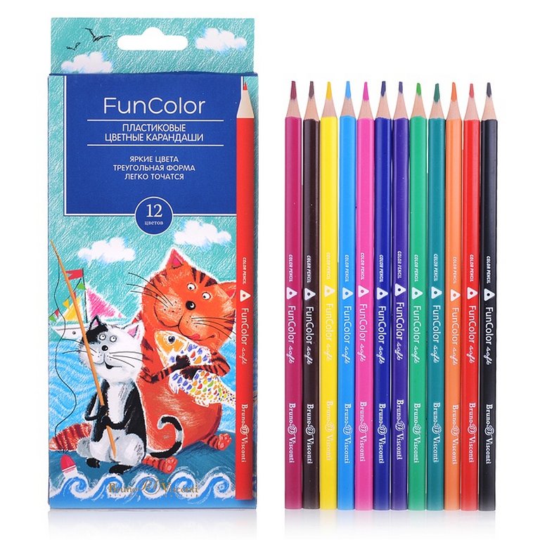 Набор карандашей  12 цв. трехгранные  пласт. корпус Bruno Visconti "Funcolor"