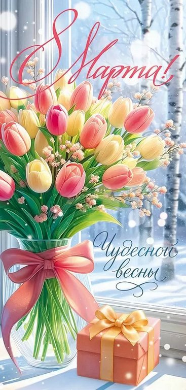 Открытка 8 Марта! евроформат без текста