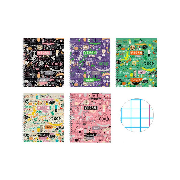 Тетрадь 96 лист кл. А5+ на гребне "VEGAN" 5 ВИДОВ