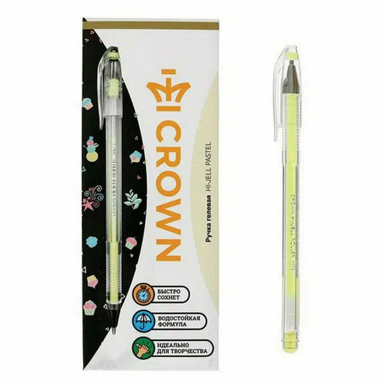 Ручка гелевая  желтая пастель Crown  0,8мм (линия 0,5мм)