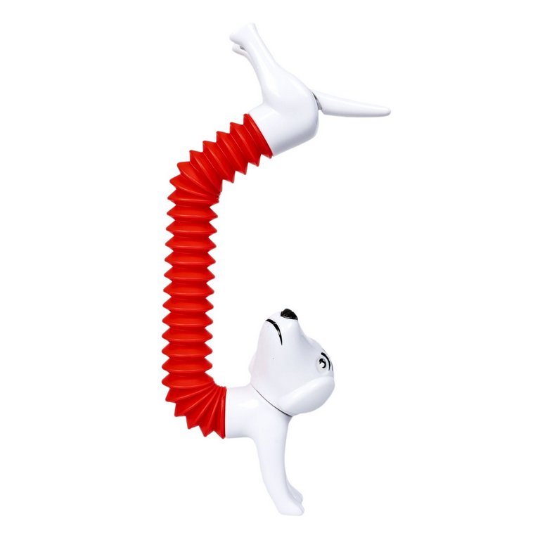 Игрушка антистресс "Собачка трубочка" белый/красная