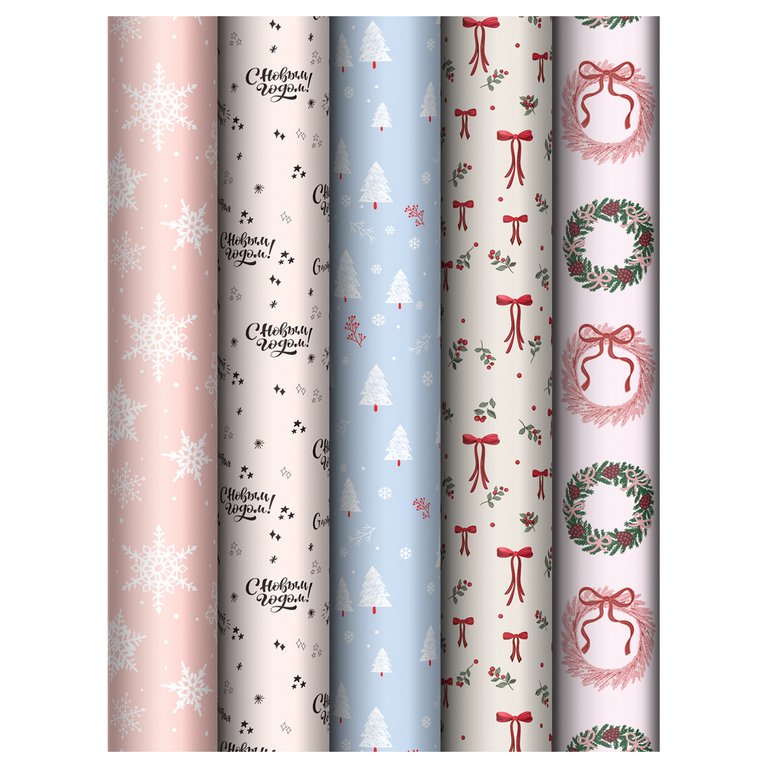 Бумага упаковочная НГ 70*100см  в рулоне (ассорти) "Christmas wreath" MESHU