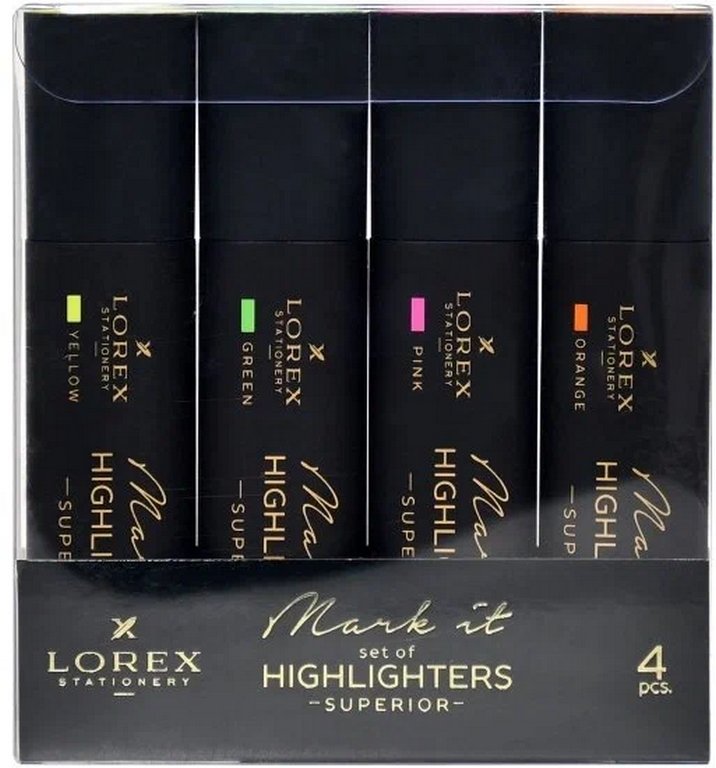 Набор текст-маркеров  4 шт LOREX 5 мм (желт, оранж., розов, зелен) soft touch корпус
