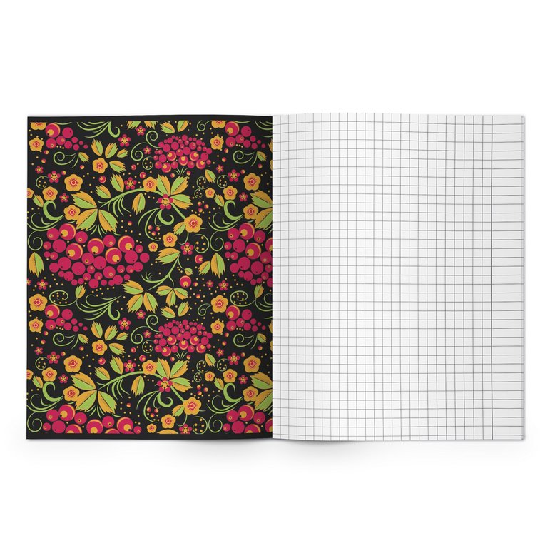 Тетрадь 48 лист кл. А5 на скрепке LOREX "KHOKHLOMA" мел. карт. запечатка форзаца soft touch фольга