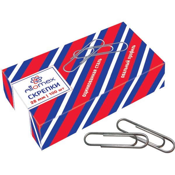 Скрепки 28 мм 100 шт/уп оцинкованные Attomex