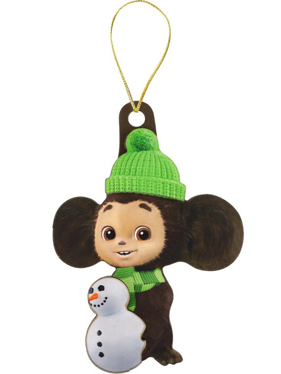 Украшение елочное из дерева "Чебурашка и снеговик" 9,3*13 см