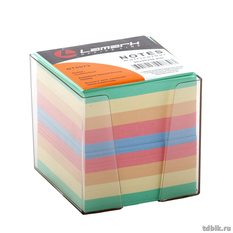 Блок бумаги для записи в прозрачном боксе 9*9*9 см, бумага цветная Lamark