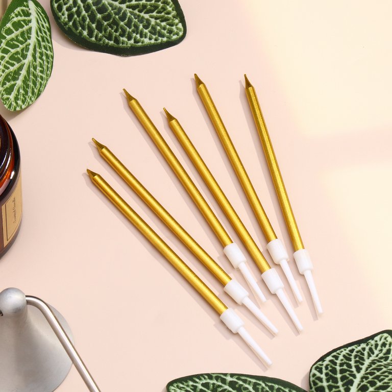 Свечи для торта коктейльные "Шайн", 6 шт, h=10 см, золотой металлик