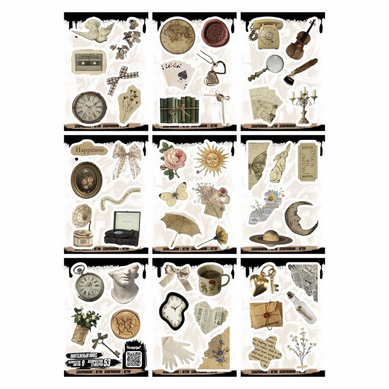 Набор наклеек  9 листов "Винтажный микс" (53 шт) Nalepking