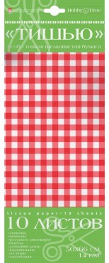 Набор цв. бумаги Тишью с орнаментом 10 листов, "Клетка розовая"