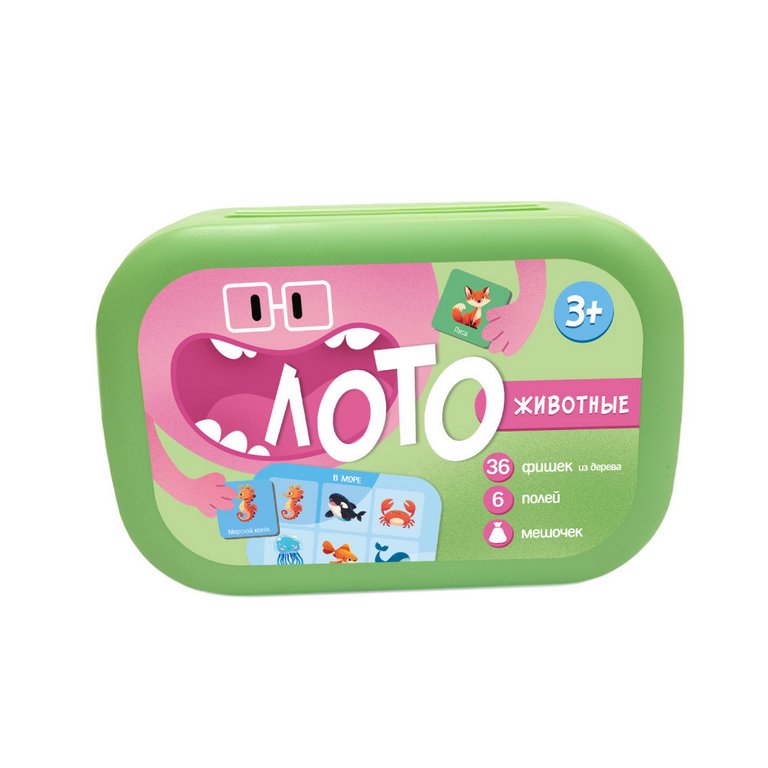 Игра настольная Лото "Животные"  в пластиковом боксе ГЕОДОМ