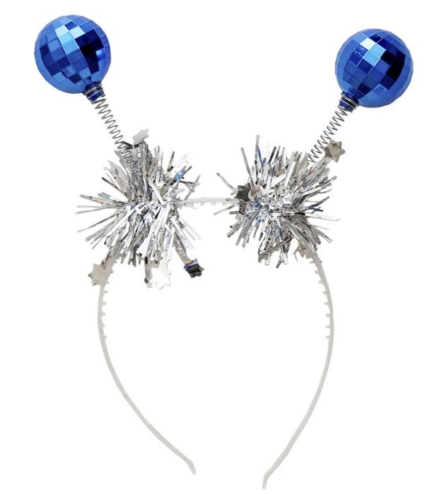 Ободок карнавальный "Шарики" цв. серебро/синий 18*24см