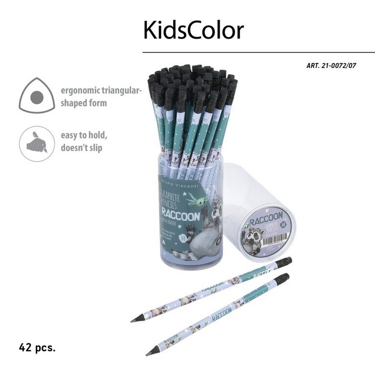 Карандаш ч/г HB с рис. трехгранный Bruno Visconti Kids "Енот" с ластиком
