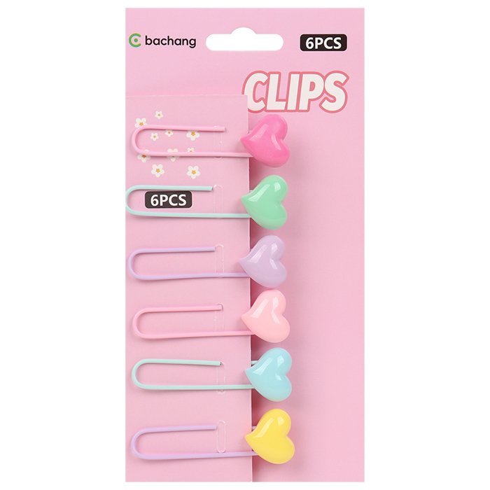 Скрепки декоративные "Сердечки 6 шт/уп ассорти