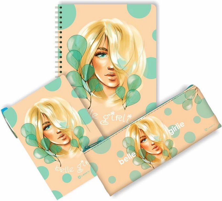 Набор подарочный "Бирюза" тетрадь, блокнот с ручкой, косметичка, Lamark