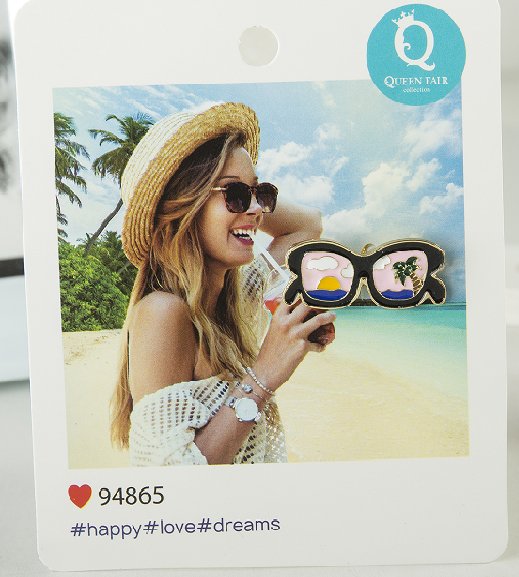 Значок металл "Очки" лето, цветной в золоте