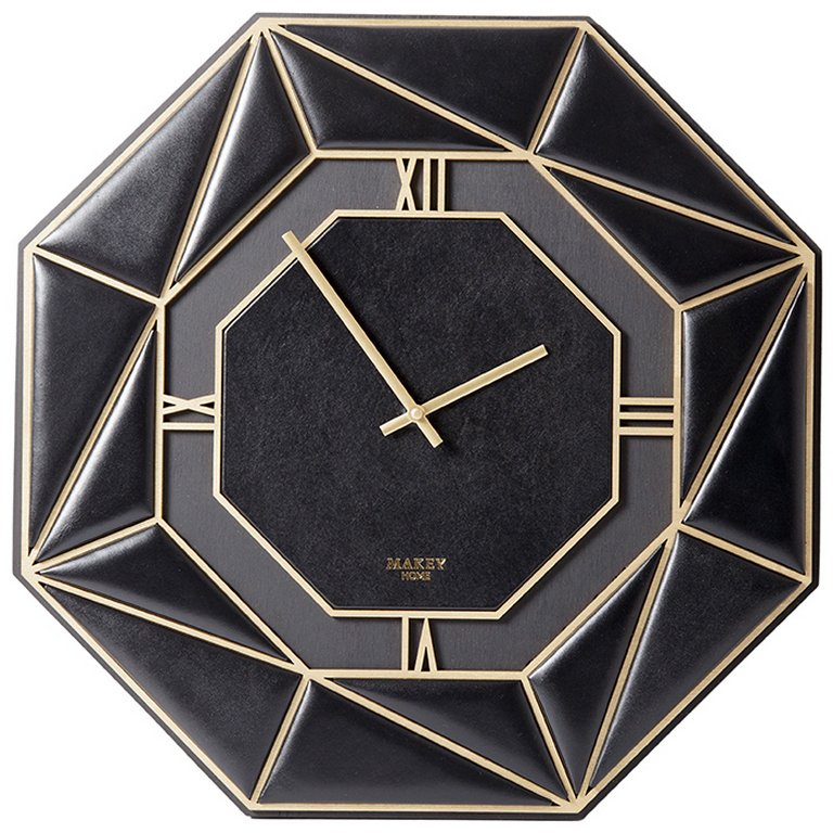 Часы настенные Макей "Deco" нат. кожа 42*42 см, цвет черный