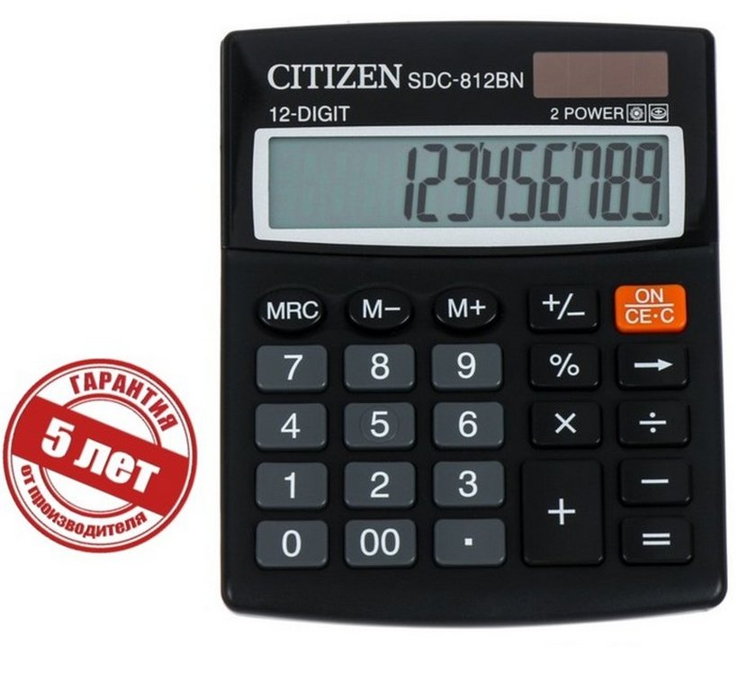 Калькулятор наст. Citizen SDC-812BN/ NR (12 разр., 2 питания, 124x102x25мм)