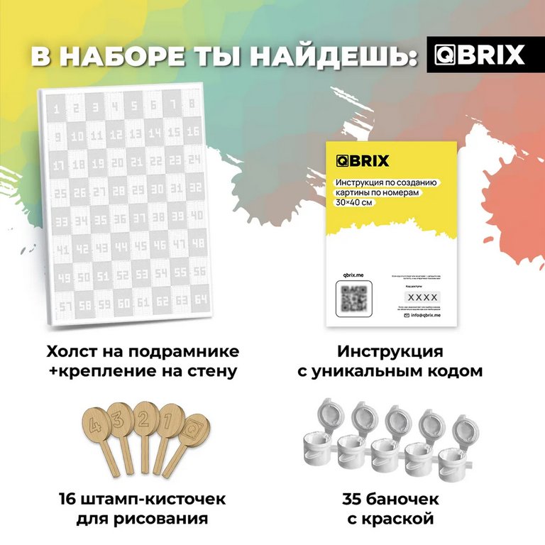 Роспись по номерам из любой фотографии (холст) 30*40см QBRIX ORIGINAL (7 цв. в черно-белой палитре)