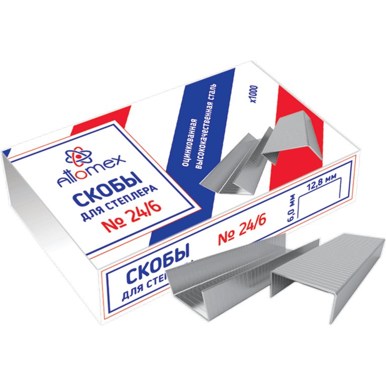 Скобы 24/6 Attomex 1000 шт/уп оцинкованные, 30 листов
