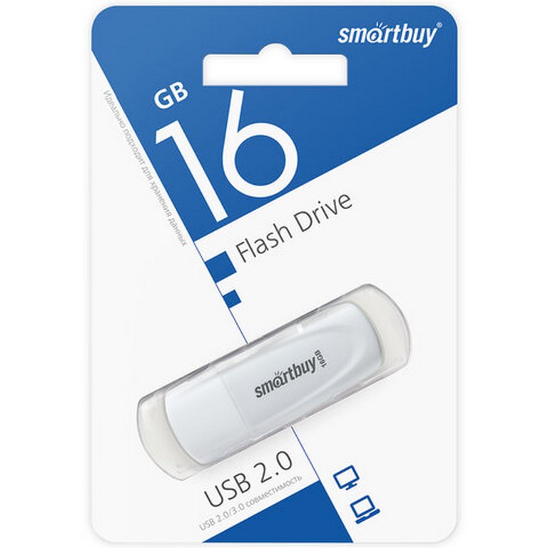 Флеш-диск 16Gb  Smart Buy "Scout" USB 2.0, белый