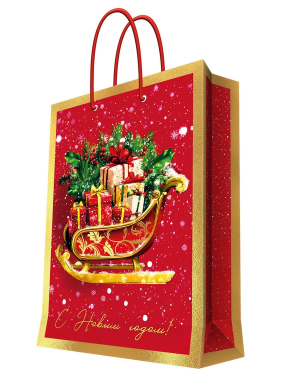 Пакет бумажный НГ 33*46см ламиниров. (сани с подарками)