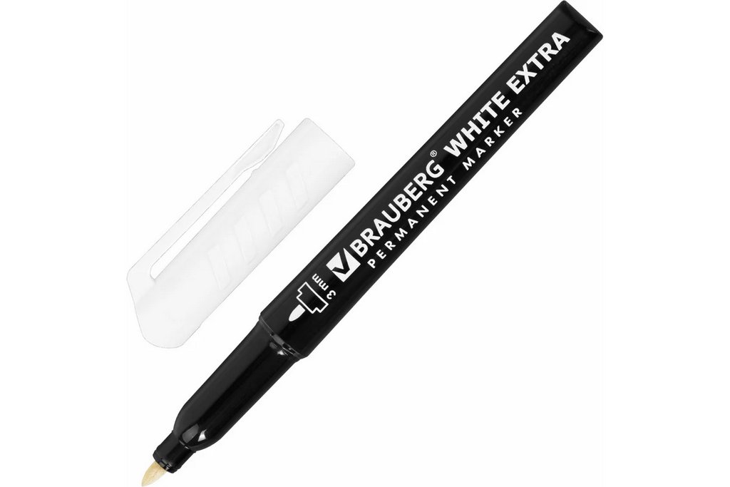 Маркер перманентный  3 мм BRAUBERG "White extra" круглый, белый