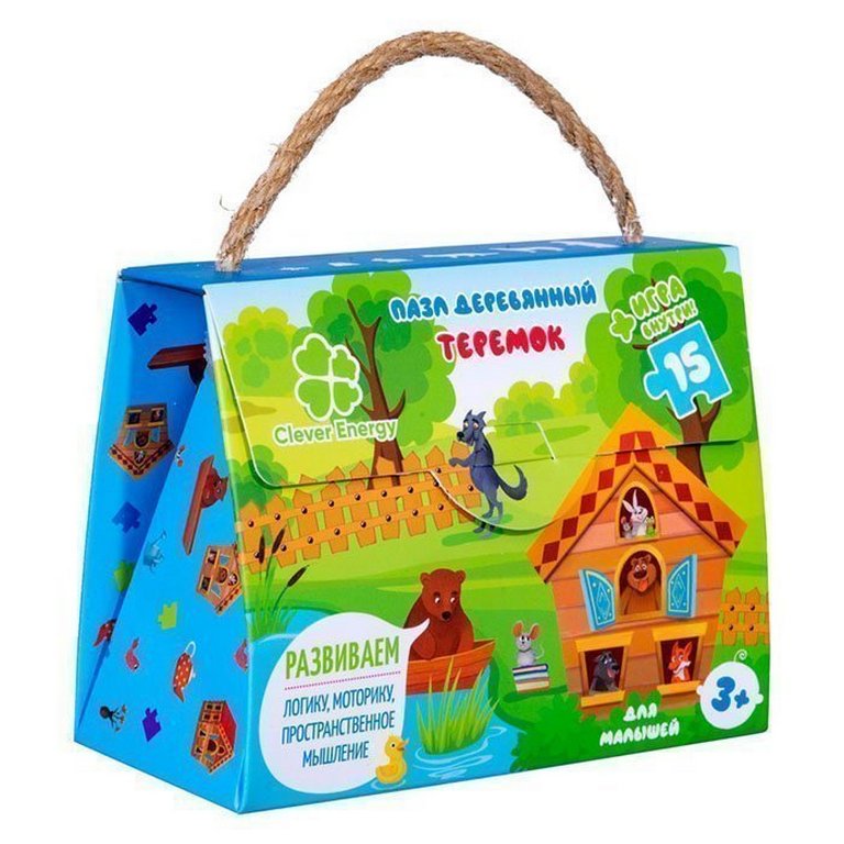 Пазлы деревянные фигурные  15 дет. "Теремок" CLEVER ENERGY