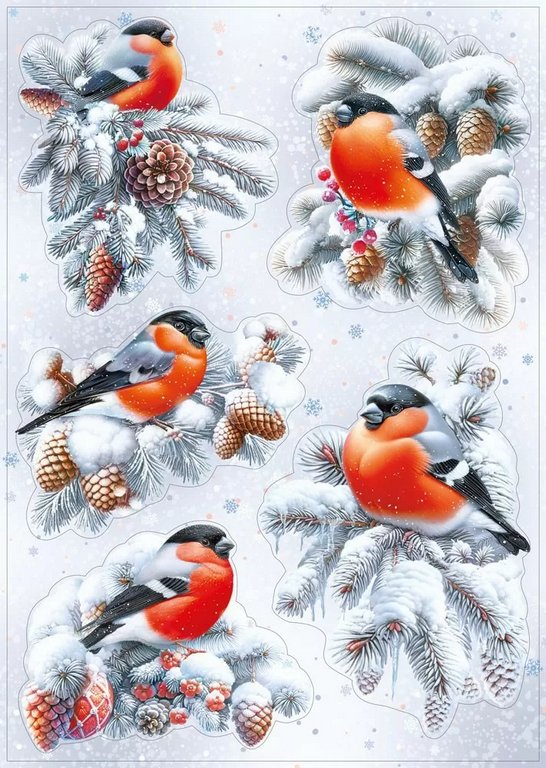 Украшение оконное "Снегири и шишки"  А4
