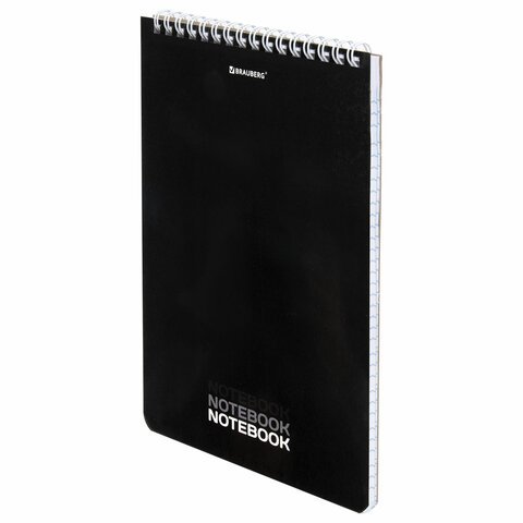 Блокнот А5  60л., 146*206 мм, на гребне BRAUBERG "Black" клетка