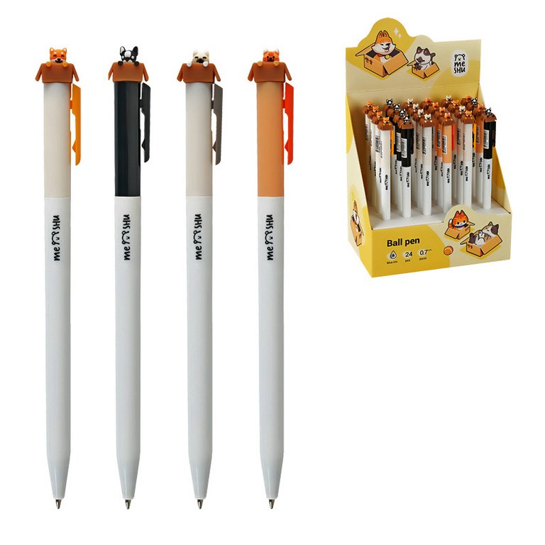 Ручка шариковая сувенирная автомат "Meow&Woof" 0,7мм синяя (линия 0,35мм), ассорти MESHU