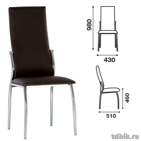 Стул для столовых, кафе, дома "Martin", хром. каркас, кож.зам темно-коричневый