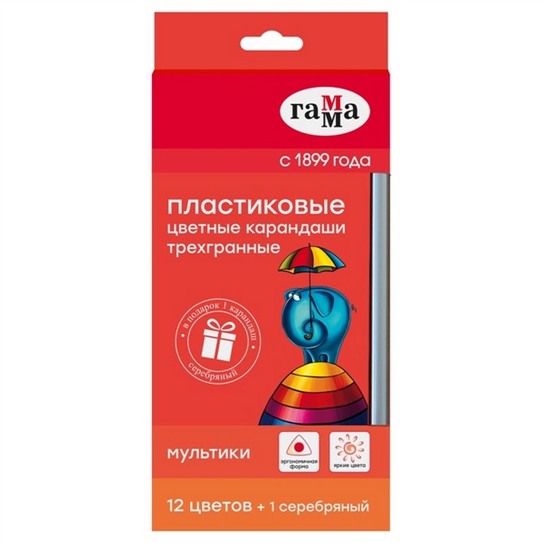 Набор карандашей  12 цв. трехгранные + 1 серебряный ГАММА "Мультики"