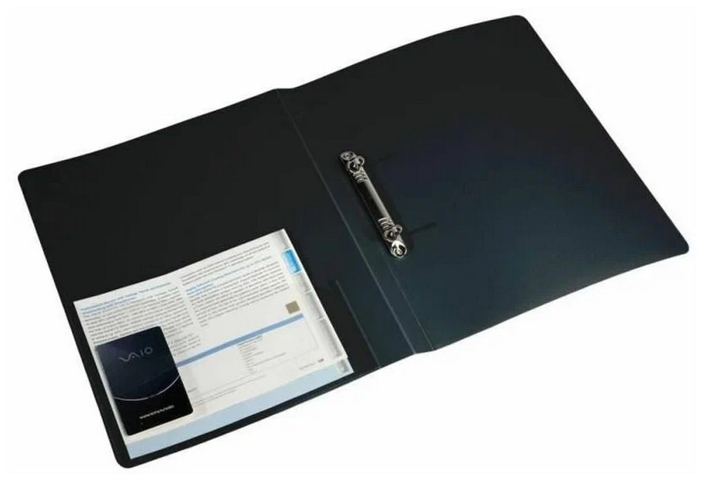 Папка на 2-х кольцах А4 40 мм карман внутри и на торце, пластик 0,8 мм, черная Бюрократ