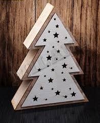 Сувенир новогодний "Ёлочка с глиттером", с подсветкой, 20х15х4.5 см, дерево