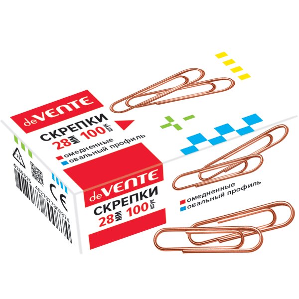 Скрепки 28 мм 100 шт/уп омедненные (золотистые) deVENTE