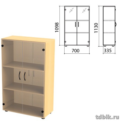 Шкаф для бумаг "Канц" закрытый со стеклом, 2 двери (700*335*1130 мм), цвет бук