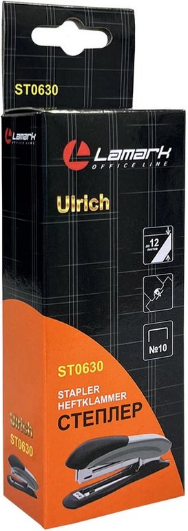 Степлер № 10 до 12л металлический, Lamark Ulrich, красный с антистеплером