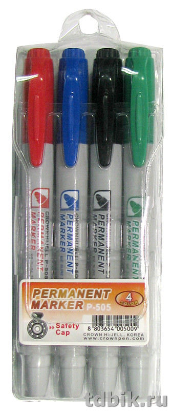 Набор маркеров перманент. 4цв Crown круглые, 2мм
