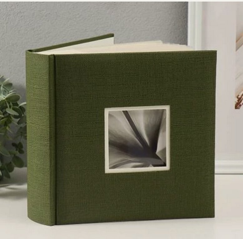 Фотоальбом 200 фото 10*15см "green canvas. Делюкс" 22*22 см обложка картон, ПП карман, с окном