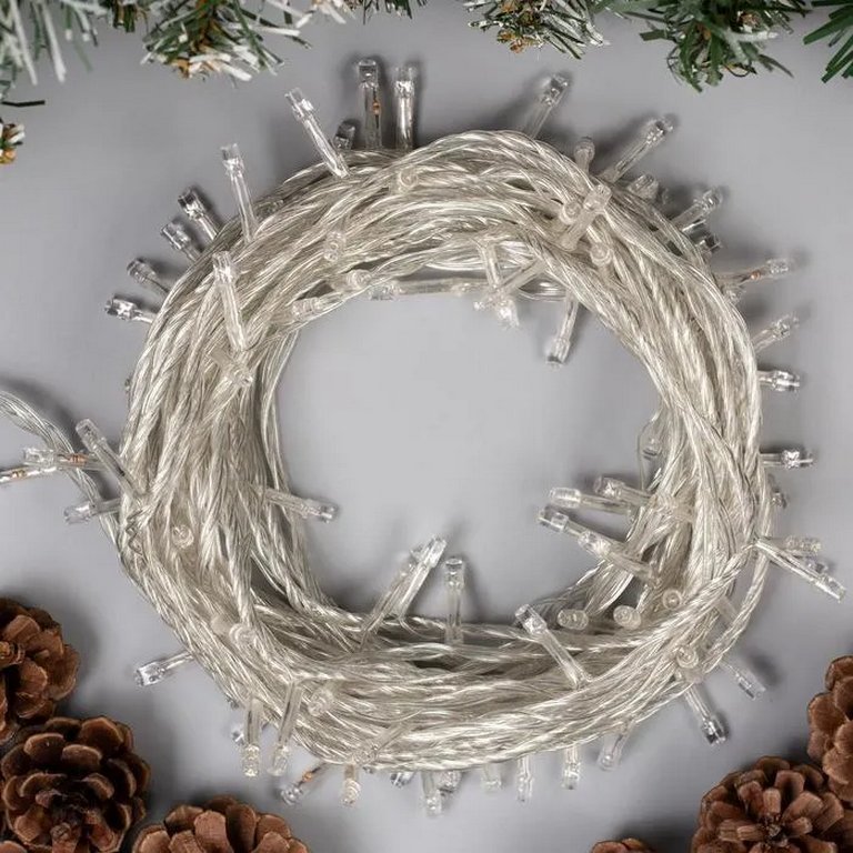 Гирлянда комнатная Нить 10м, 100 холодных ламп, 8 реж., прозрач.провод (от -10 до +35 °С)