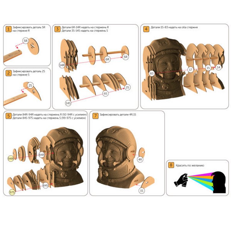 Сборная модель из гофрокартона "Гагарин" h=18см, 119 дет., 6+, 5cult