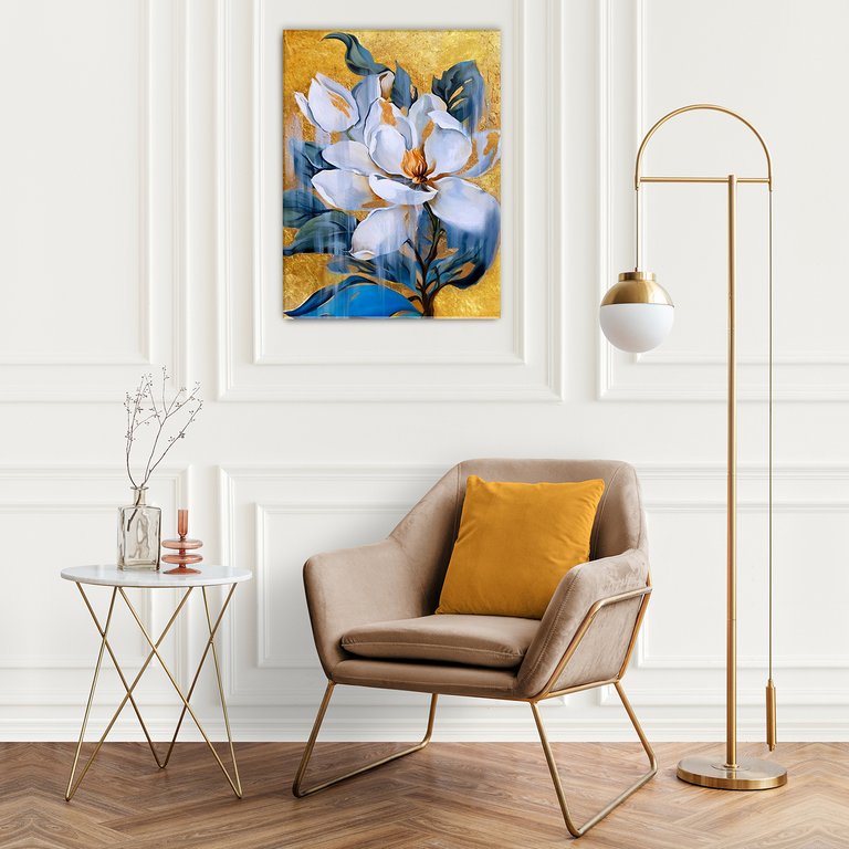 Роспись по номерам (холст) 40*50см с поталью "Нежная магнолия" (основа+краски, кисти) 15цвет