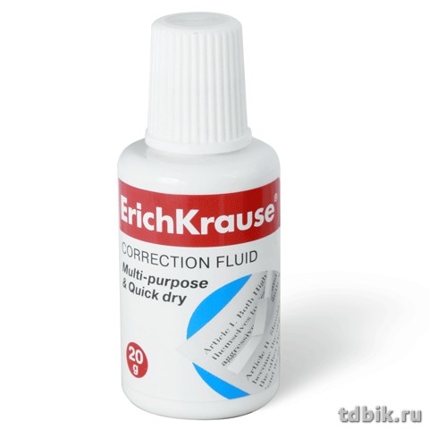 Коррект. жидкость Erich Krause (20 мл) с губкой, быстросохнущая (мет.шарик)
