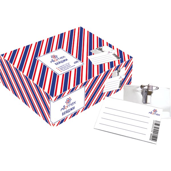 Бейдж горизонтальный с двойным крепл.  90*56мм булавкой+зажим Attomex